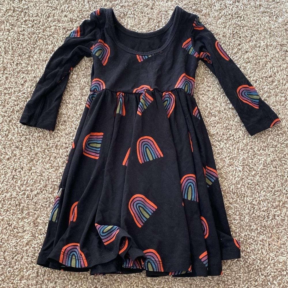Kyte Baby Long Sleeve Twirl Dress in Clementine Rainbow - Picture 2 of 5